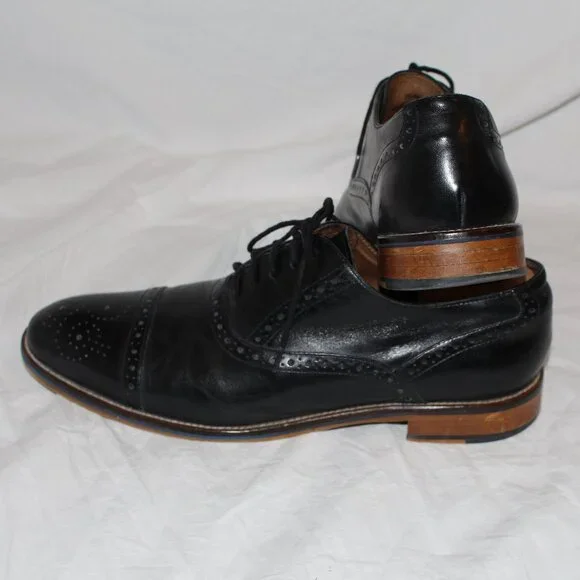 Johnston & Murphy Brogue/Wing Tip Style Black Lace Oxford Dress Shoe Men 11 - Picture 7 of 16